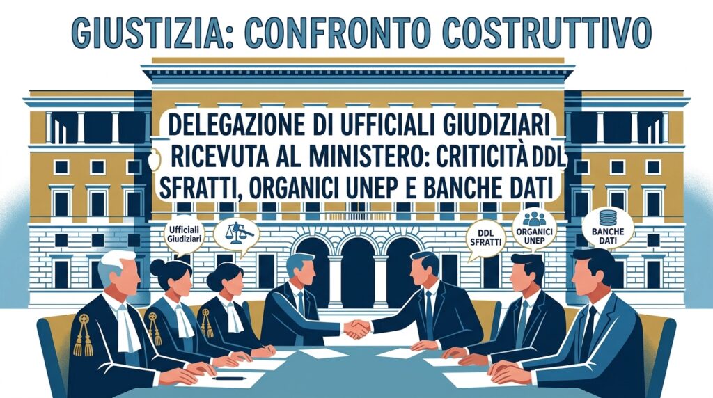 Giustizia, delegazione di Ufficiali Giudiziari ricevuta al Ministero: confronto costruttivo su criticità ddl sfratti, organici UNEP e banche dati